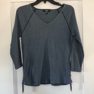 Women’s Chaps Cotton 3/4 length sleeves, light blue/dark blue horizontal stripe